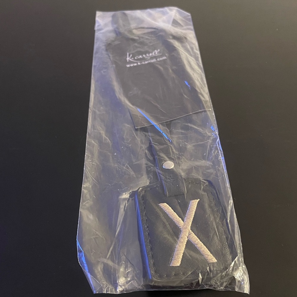 NWT “K•Carroll” Bag Tag for Monogram Letter "X" Black Bag Tag with "Tan" Letter